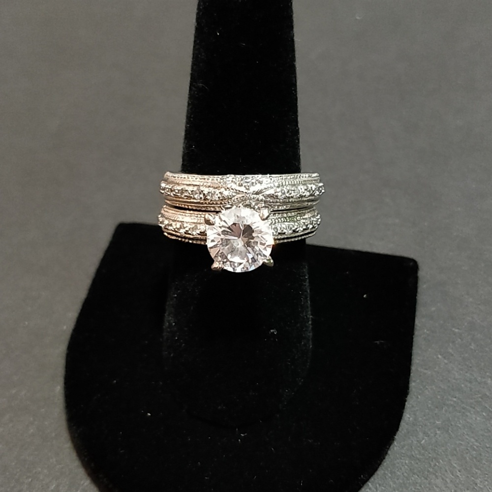 * Silver Wedding Ring Set CZ .925 Sterling Silver